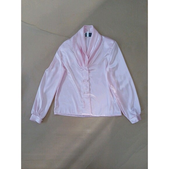 Charlotte Van Horne Vintage Silky Satin Blouse Top Womens 8 Pink Secretary - Picture 1 of 7